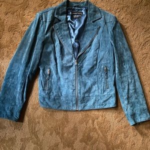 Pamela McCoy Blue Suede Motorcycle Jacket Size Large